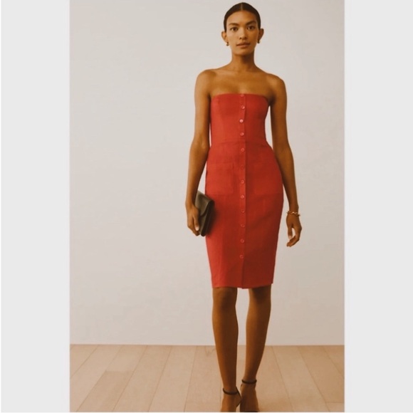 NWT 2025 Collection Reformation Strapless Linen Prescott Fitted  Dress Sz US 6 - Picture 2 of 8